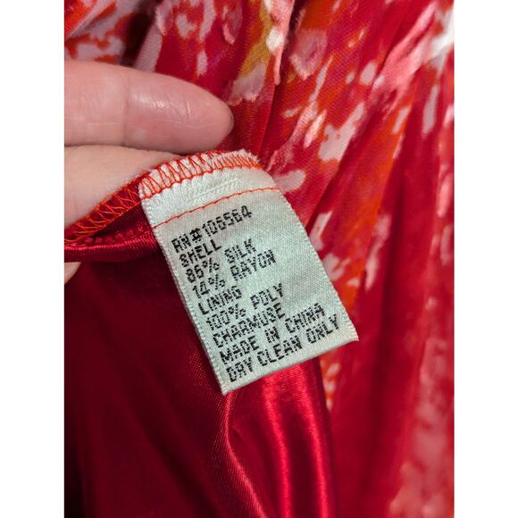 Vintage Y2K Silk Velvet Burnout Halter Dress Red Handkerchief Hem Red Bimbo Pink - Picture 6 of 8